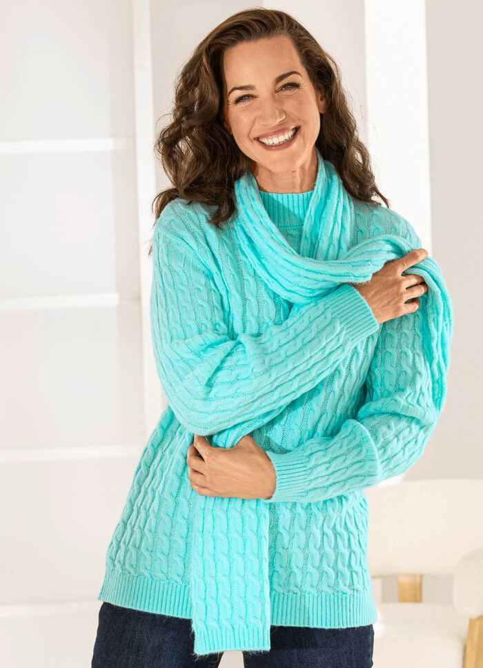 Pullover mit Schal in weicher Qualit&auml;t EISBLAU