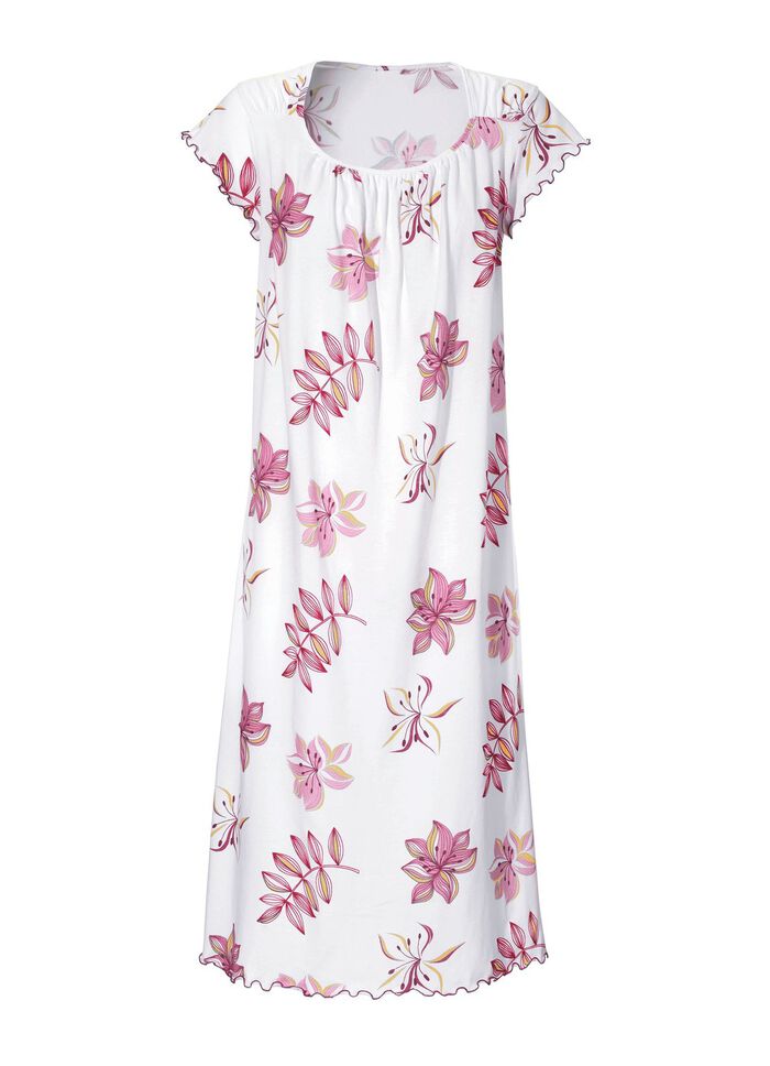 Nachthemd, Kurzarm mit Rundhals WEISS-KIRSCHROT