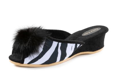 ELENA EDEN, schicke Damen-Pantoletten, Weite G, mit Kunstfellpompon 