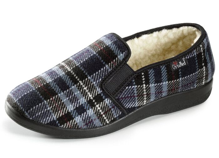 Gef&uuml;tterte Herren-Hausschuhe, mit Wolle BLAU