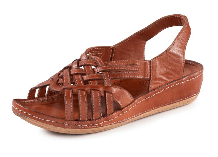 Gemini, schicke Damen-Sandalen, Weite G, mit Gummizug COGNAC