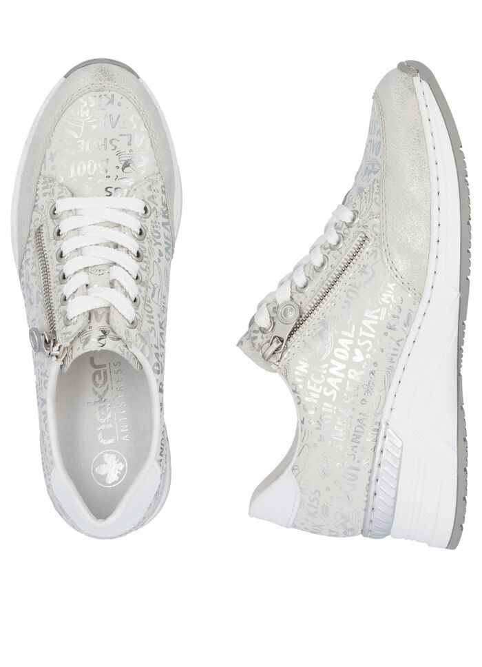 Rieker Schn&uuml;r-Sneaker aus bedrucktem Synthetikmaterial HELLGRAU-SILBER