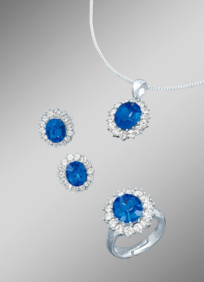 Schmuck-Set, 4-teilig mit Wei&szlig;goldauflage SAFIRBLAU