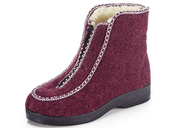 Warme Damen-Hausschuhe, Weite H, mit Reißverschluss BORDEAUX