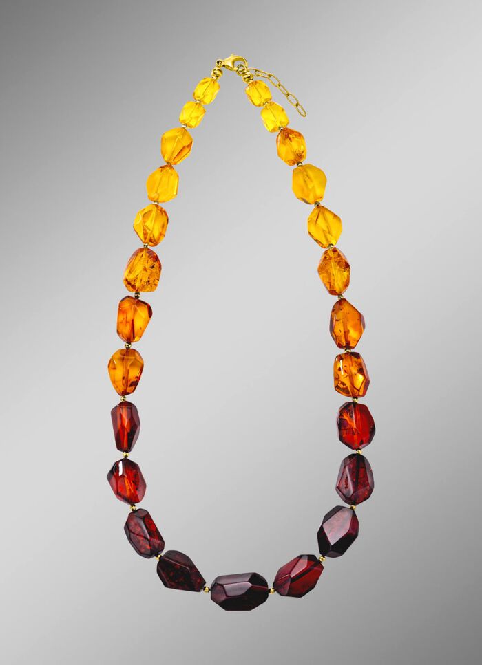 Edle Halskette mit Bernstein und H&auml;matit 