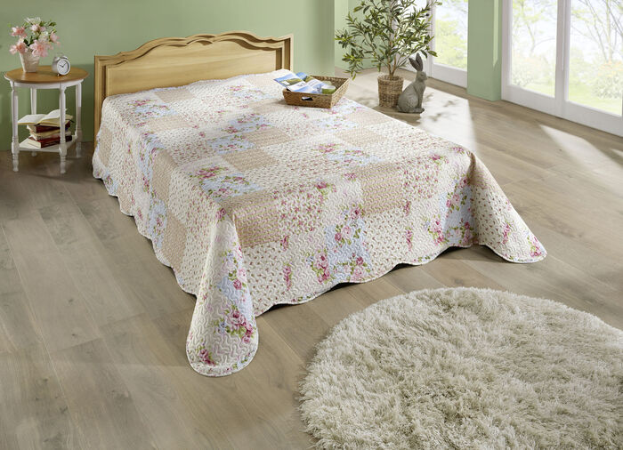 Beidseitig bedruckte Tagesdecke mit Rosen Dessin BUNT