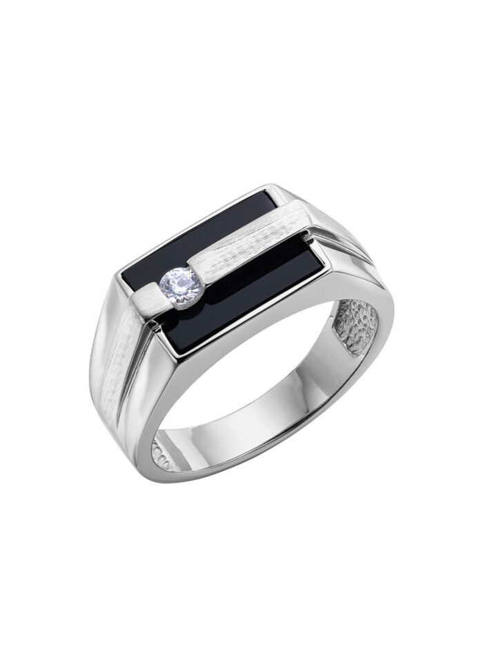Herrenring aus Silber mit Echt Onyx und synthetischen Zirkonia 
