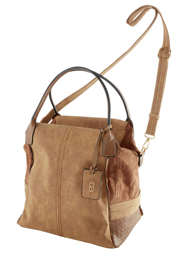 Collezione Alessandro Tasche aus teilweise reptilgeprägtem Veloursmaterial COGNAC