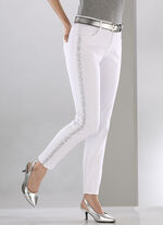 Edel-Jeans mit effektvollen Strasssteinen WEISS