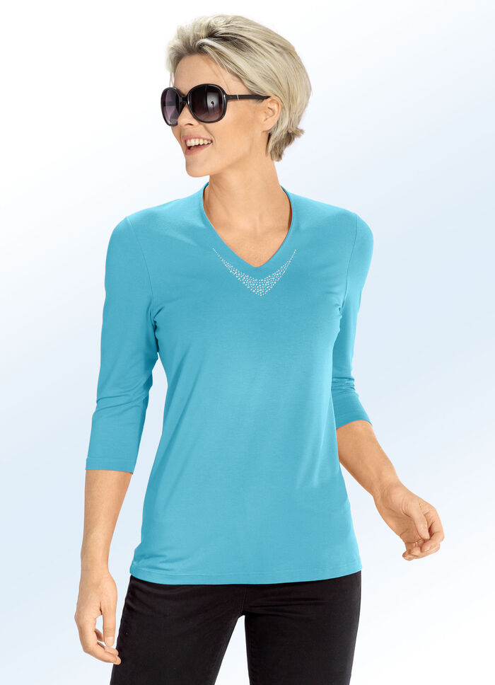 Shirt mit V-Ausschnitt in 5 Farben TÜRKIS