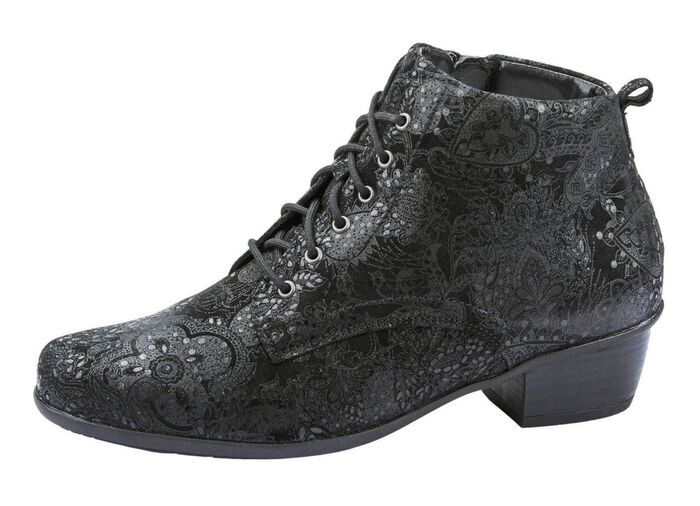 Waldl&auml;ufer Schn&uuml;r-Stiefelette mit floraler Pr&auml;gung SCHWARZ