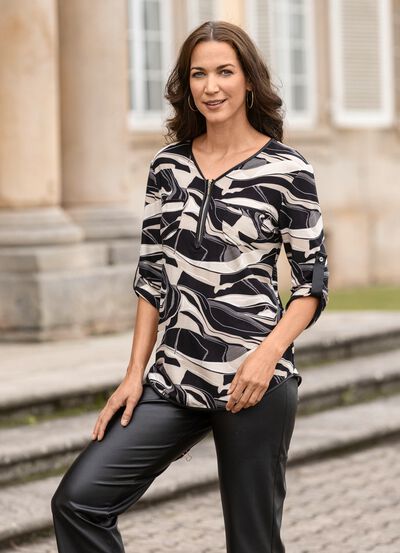 Shirt-Tunika mit Lederimitat-Besatz 