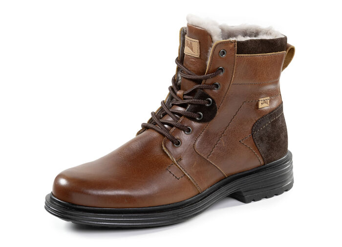 Schnür-Stiefel mit echtem Lammfellfutter BRAUN