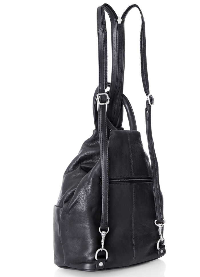 Laurina, Rucksack, Damen, mit zwei durch Reißverschluss teilbare Umhängeriemen SCHWARZ