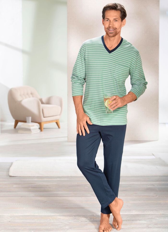 Schlafanzug mit V-Ausschnitt und offenen Abschl&uuml;ssen  