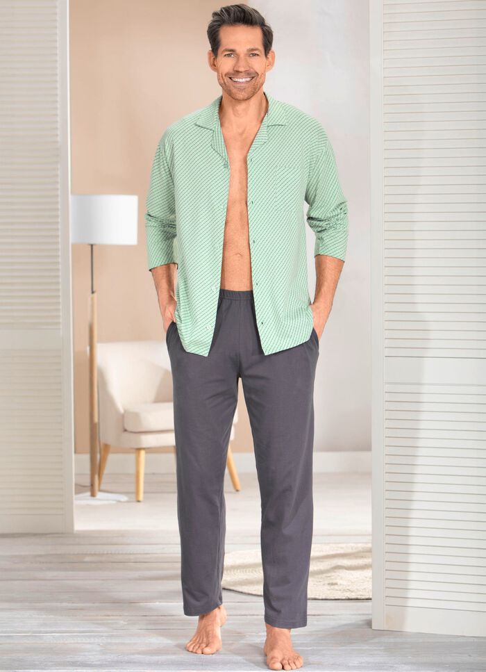 Schlafanzug mit durchgekn&ouml;pftem Oberteil und offenen Abschl&uuml;ssen 