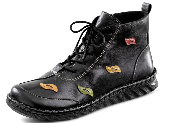 Gemini Schnür-Bootie mit pfiffigen, bunten Lederapplikationen SCHWARZ-BUNT