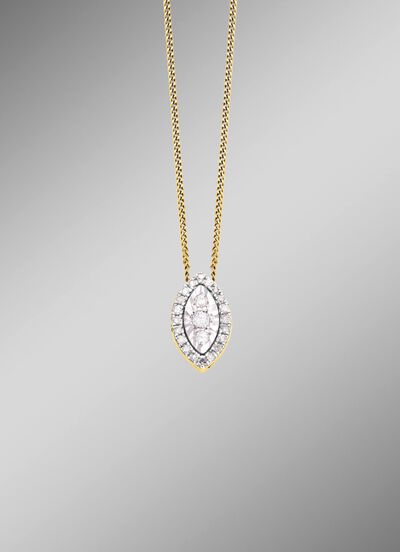 Anh&auml;nger mit 3 Brillanten, 20 Diamanten und Ankerkette 