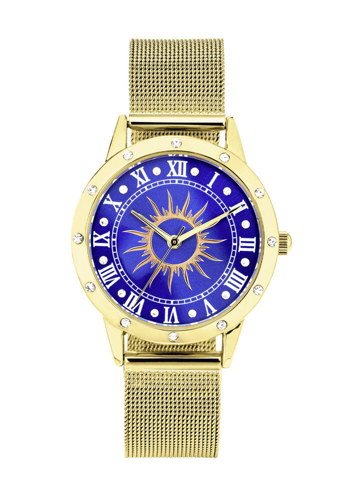 Quartz-Damenuhr Sonne mit wei&szlig;en Kristallakzenten  