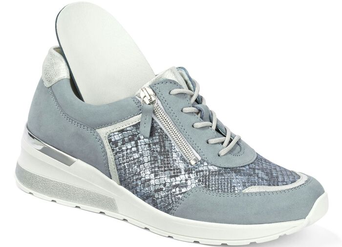 Waldläufer, bequeme Damen-Schnürschuhe, Weite H, mit herausnehmbarem Fußbett BLEU-MATTSILBER