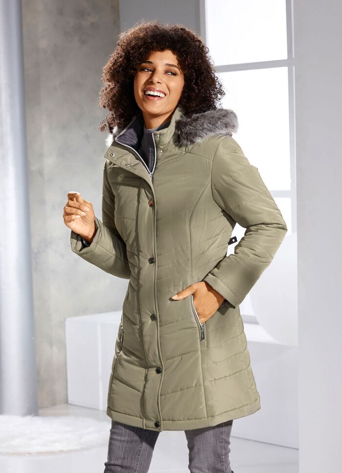 Longjacke mit abnehmbarem Kunstpelz-Besatz 