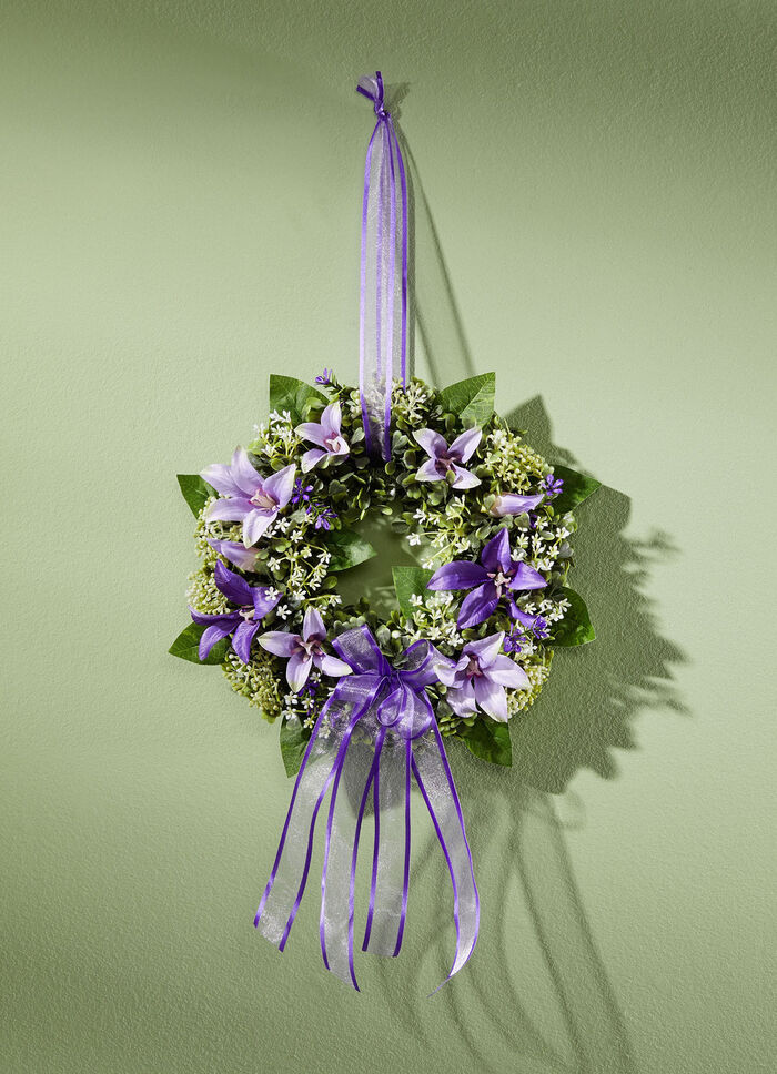 Wandkranz mit bezauberndem Textilschleifenband LILA-GRÜN