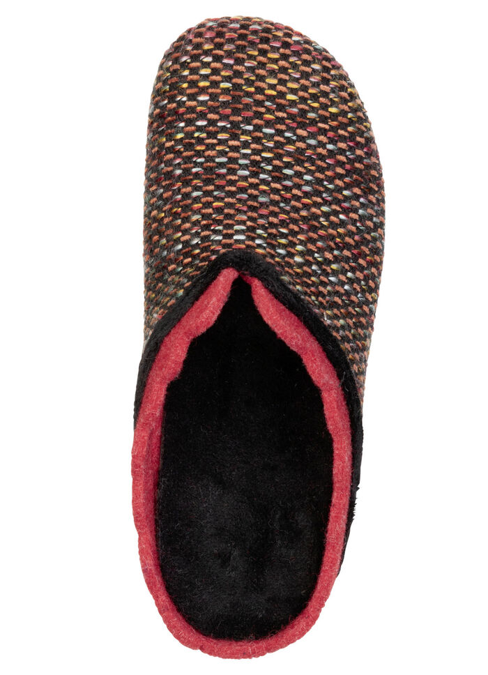 Laurina, klassische Damen-Hausschuhe, mit herausnehmbarem Fußbett SCHWARZ-ROT-BUNT