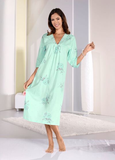 Nachthemd, 3/4-lange &Auml;rmel und V-Ausschnitt 