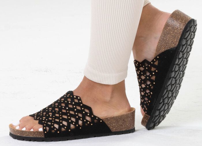 ELENA EDEN, leichte Damen-Pantoletten, Weite G, mit Lederfu&szlig;bett 