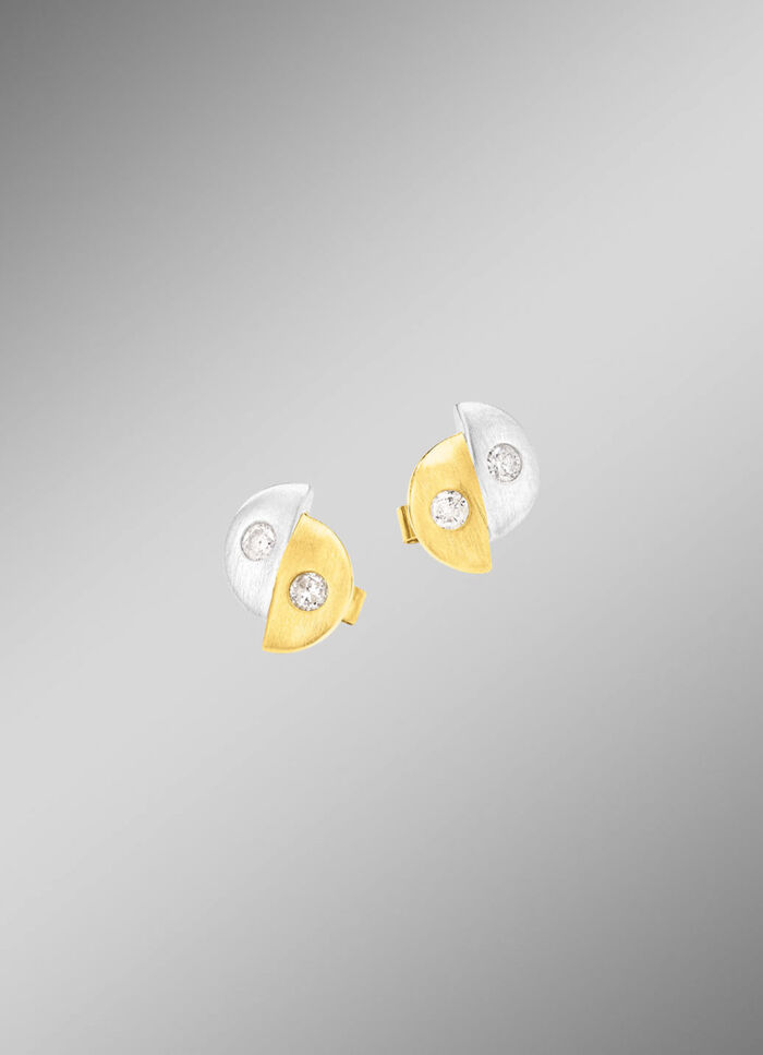 Satinierte Ohrstecker in Bicolor mit 4 Brillanten 