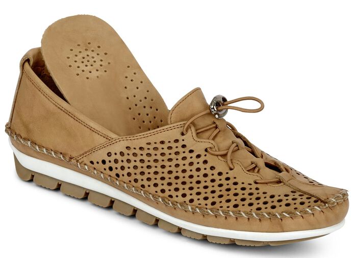 Gemini, bequeme Damen-Slipper, Weite G, mit herausnehmbarem Fußbett CAMEL