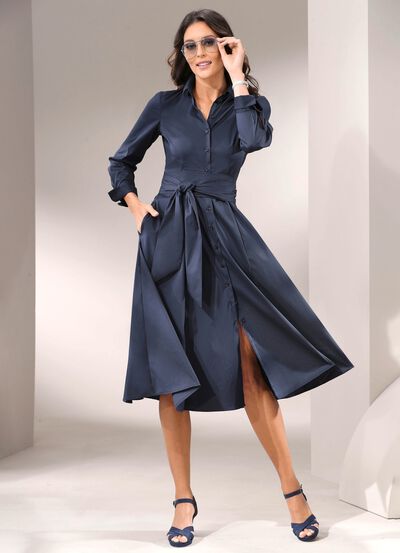 Hemdblusenkleid mit breitem Bindeg&uuml;rtel 