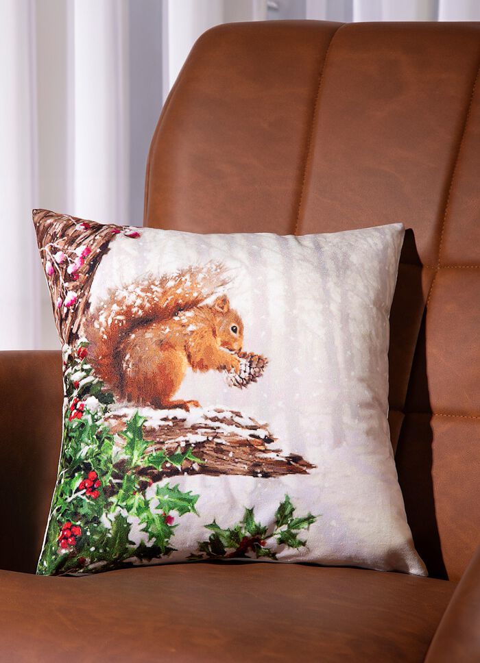 Kissenbezug mit winterlichem Eichhörnchen-Dessin 