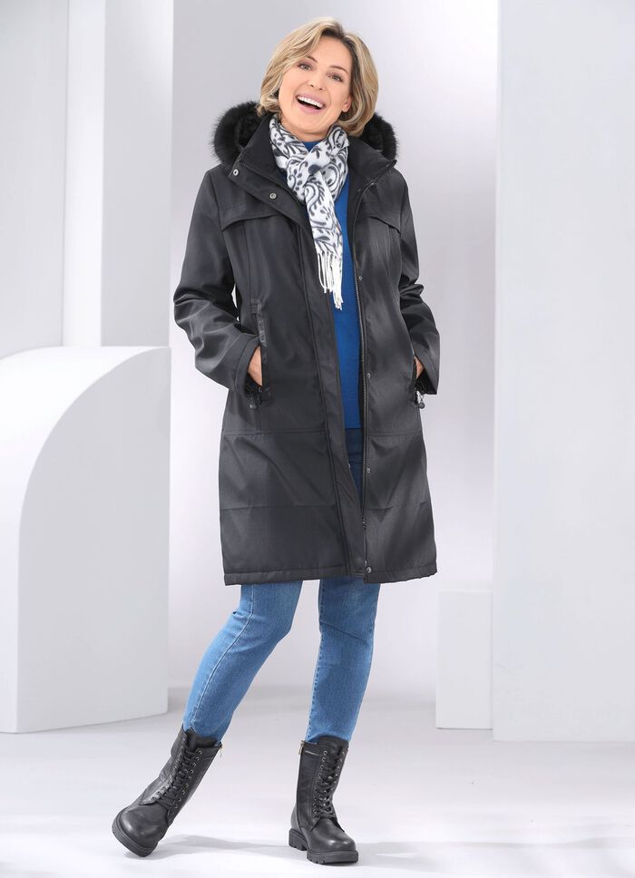 Kurzmantel mit festem Kunstpelz-Besatz 