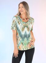 Shirt mit V-Ausschnitt GR&Uuml;N-ORANGE