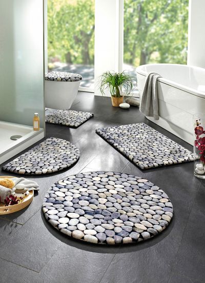Pflegeleichte Badgarnitur mit Kieselsteinen-Motiv 