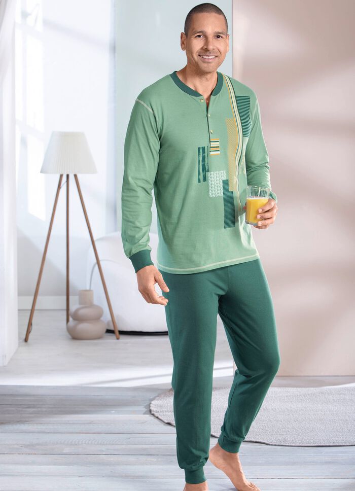 Schlafanzug mit Knopfleiste und B&uuml;ndchenabschl&uuml;ssen 