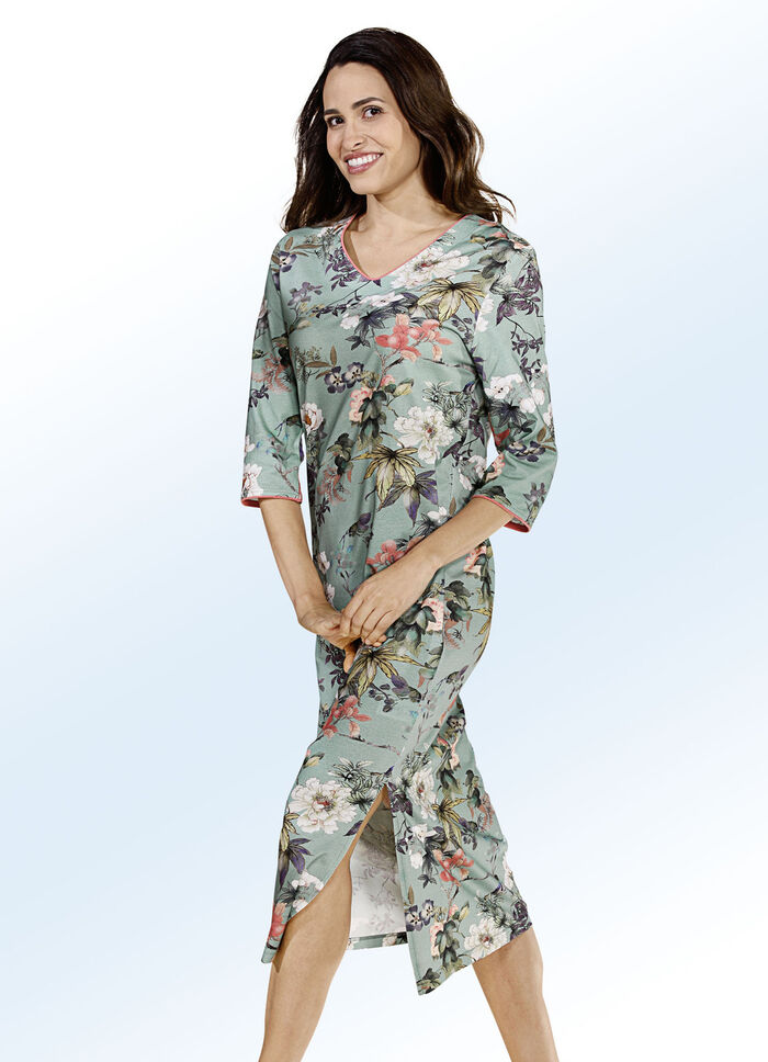 Nachthemd, wadenlang mit 3/4-langen &Auml;rmeln JADE-BUNT