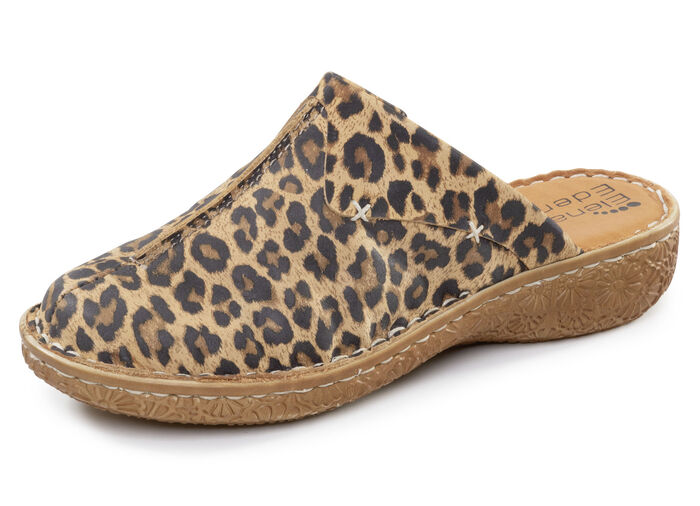 ELENA EDEN, klassische Damen-Clogs, Weite G, mit Gummizug BRAUN-LEO