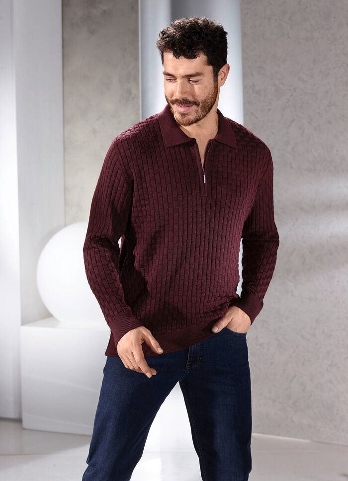 Polopullover mit kurzem Rei&szlig;verschluss in 3 Farben BORDEAUX