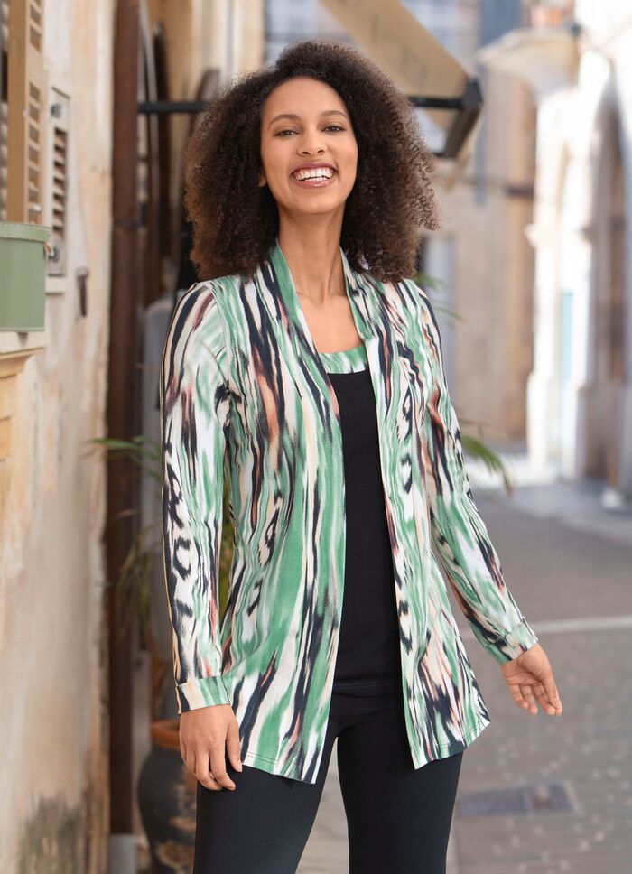 Shirt in Jacken-Optik SCHWARZ-GRÜN-APRICOT