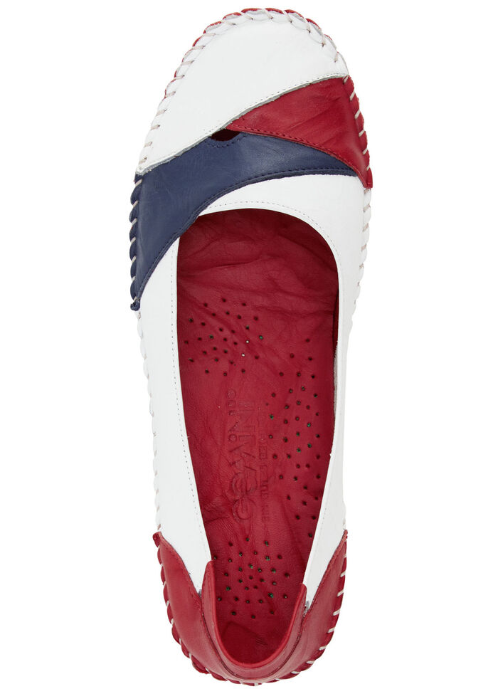 Gemini, klassische Damen-Slipper, Weite G, mit herausnehmbarem Fußbett WEISS-ROT-MARINE