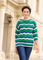 Pullover mit Wellen-Ringeldessin GRÜN-ROYALBLAU-WEISS