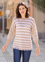 Pullover mit Ringeldessin und Wellenoptik 