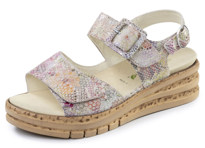 Waldläufer, bequeme Damen-Sandaletten, Weite K, mit herausnehmbarem Fußbett ROSÉ-BUNT