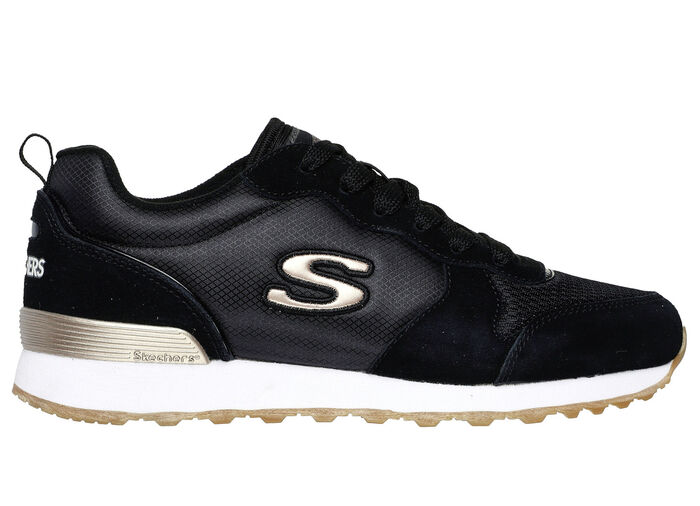 SKECHERS, sportliche Damen-Sneaker, aus Leder, Synthetik und Mesh SCHWARZ-ROSÉGOLD