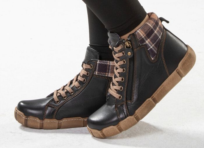 Andrea Conti Schn&uuml;r-Bootie mit Schaftrand aus kariertem Textil SCHWARZ-BRAUN