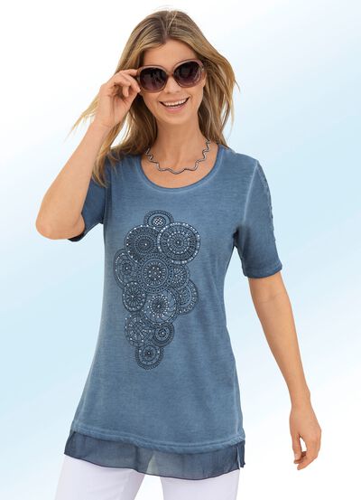 Longshirt mit Spitzeneinsatz an den Ärmeln in 3 Farben 