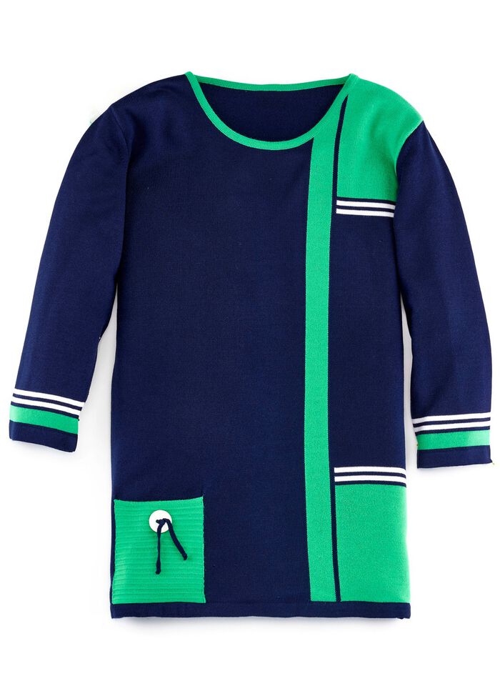 Pullover mit dekorativen Kontrasten MARINE-GR&Uuml;N-WEISS