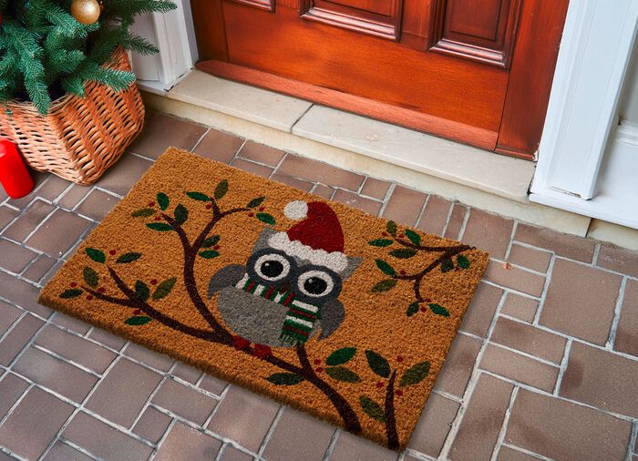 Kokos-Fu&szlig;matte mit Eulen-Motiv 